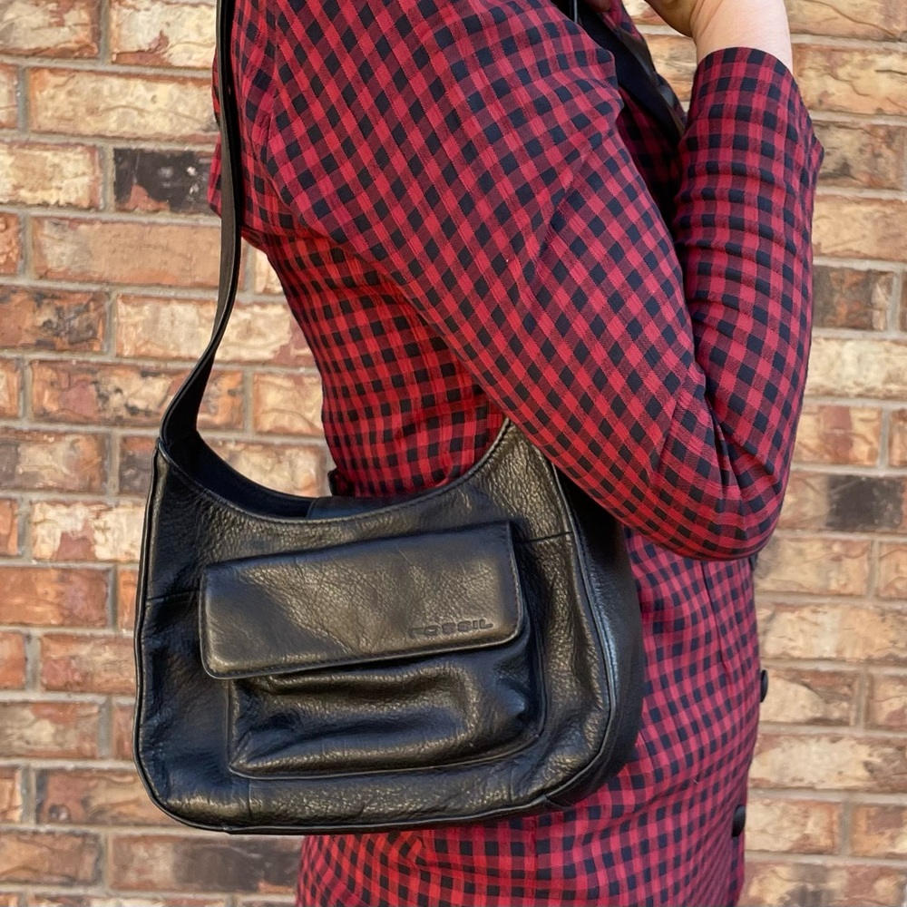 Y2K Fossil Black Leather Baguette Shoulder Purse